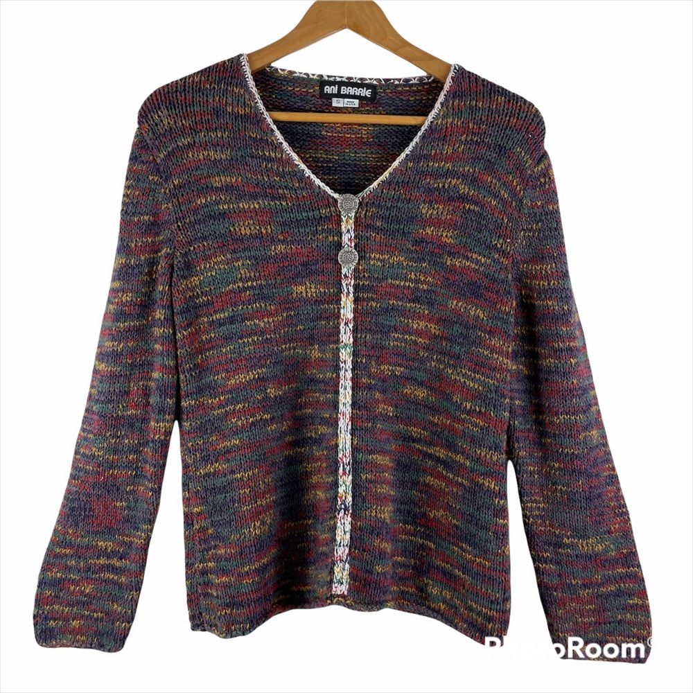 ANI BARRIE Multi Color V-Neck Long Sleeve Sweater Size Small